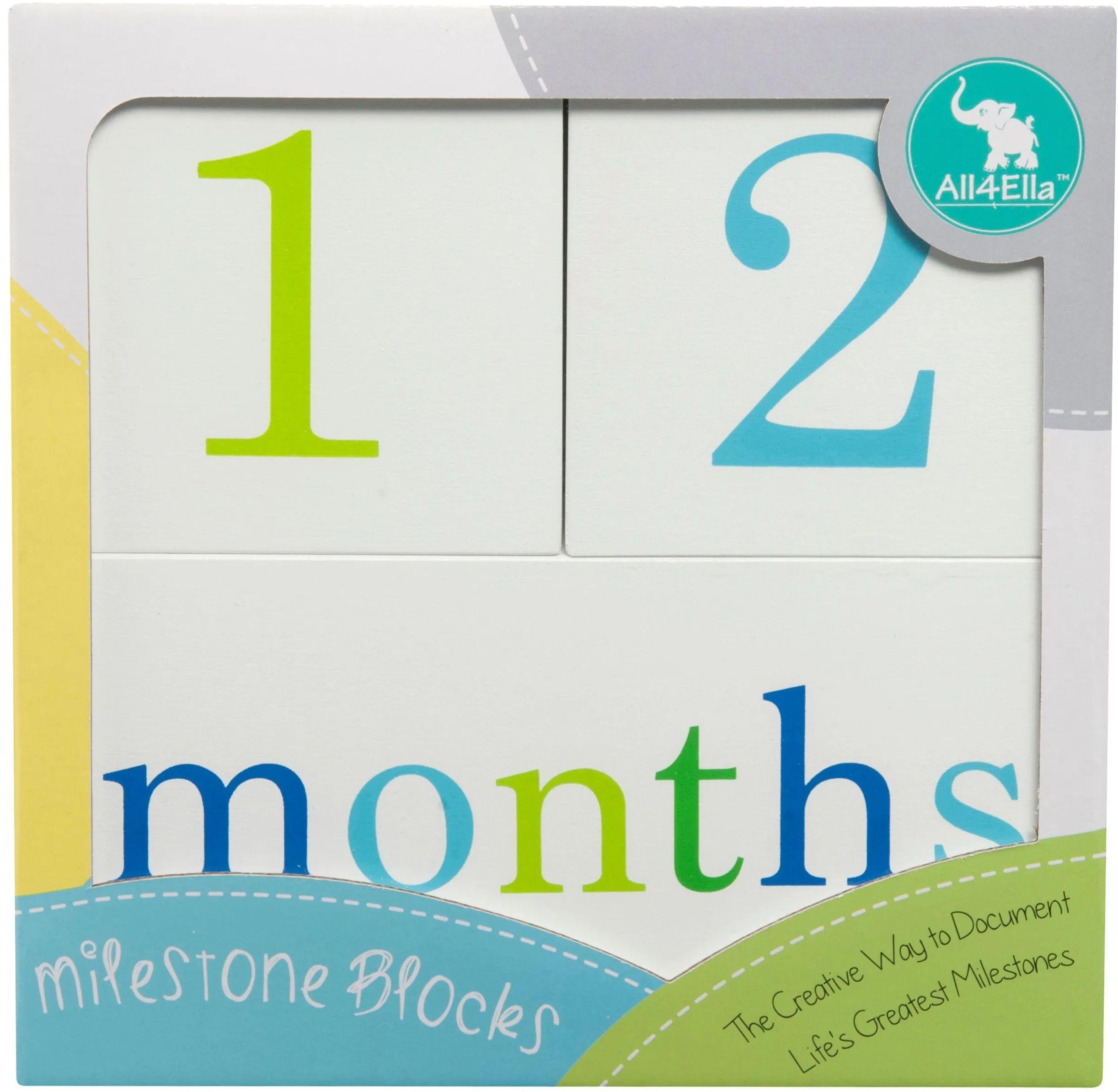 All4Ella  Milestone Blocks - Blue/Green - Over Stock