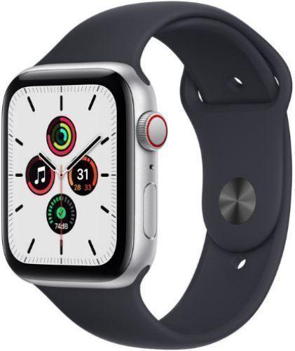 Apple Watch SE 1st Gen (2020) (Cellular + GPS) - 32GB - 44mm - Silver Aluminum Case with Black Rubber Sport Band