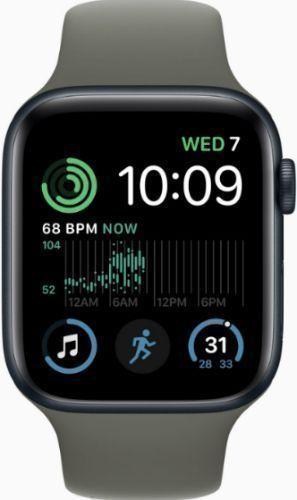 Apple Watch SE 2nd Gen (2022) (GPS) - 32GB - 44mm - Midnight Aluminum Case with Olive Rubber Sport Band - Medium/Large Size