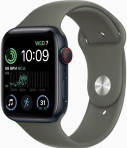Apple Watch SE 2nd Gen (2022) (GPS) - 32GB - 44mm - Midnight Aluminum Case with Olive Rubber Sport Band - Medium/Large Size