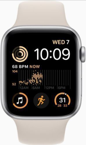 Apple Watch SE 2nd Gen (2022) (GPS) - 32GB - 40mm - Silver Aluminum Case with Starlight Rubber Sport Band - Small/Medium Size