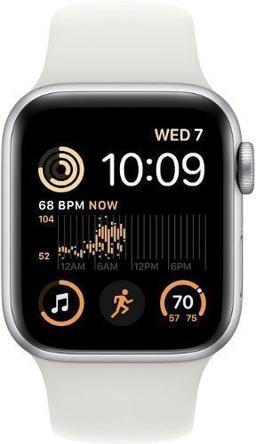 Apple Watch SE 2nd Gen (2022) (GPS) - 32GB - 40mm - Silver Aluminum Case with White Rubber Sport Band - Small/Medium Size