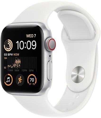 Apple Watch SE 2nd Gen (2022) (GPS) - 32GB - 40mm - Silver Aluminum Case with White Rubber Sport Band - Small/Medium Size