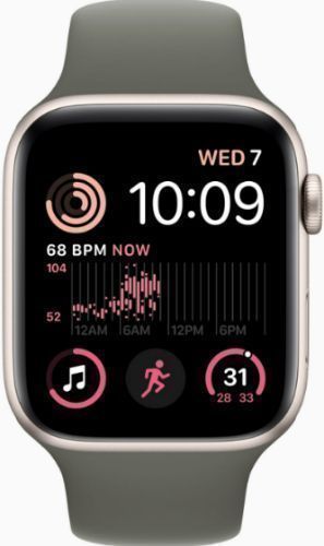 Apple Watch SE 2nd Gen (2022) (Cellular + GPS) - 32GB - 40mm - Starlight Aluminum Case with Olive Rubber Sport Band - Small/Medium Size