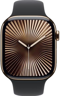 Apple Watch Series 10 (Cellular + GPS) - 64GB - 42mm - Gold Titanium Case with Black Rubber Sport Band - S/M Size