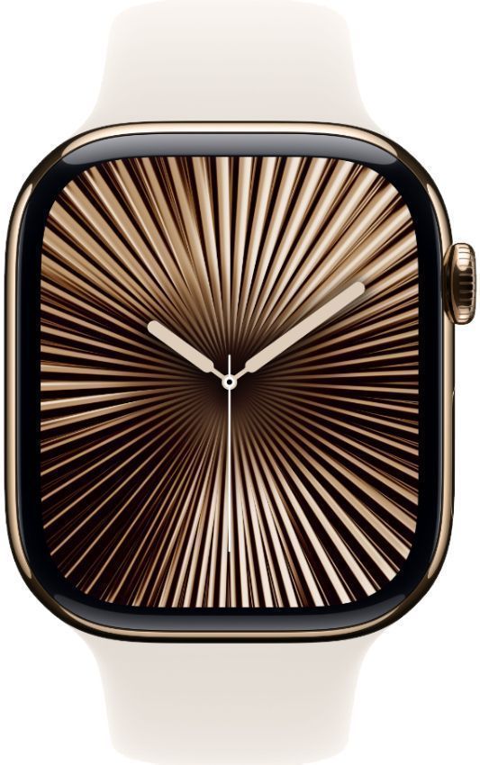 Apple Watch Series 10 (Cellular + GPS) - 64GB - 46mm - Gold Titanium Case with Starlight Rubber Sport Band - One Size