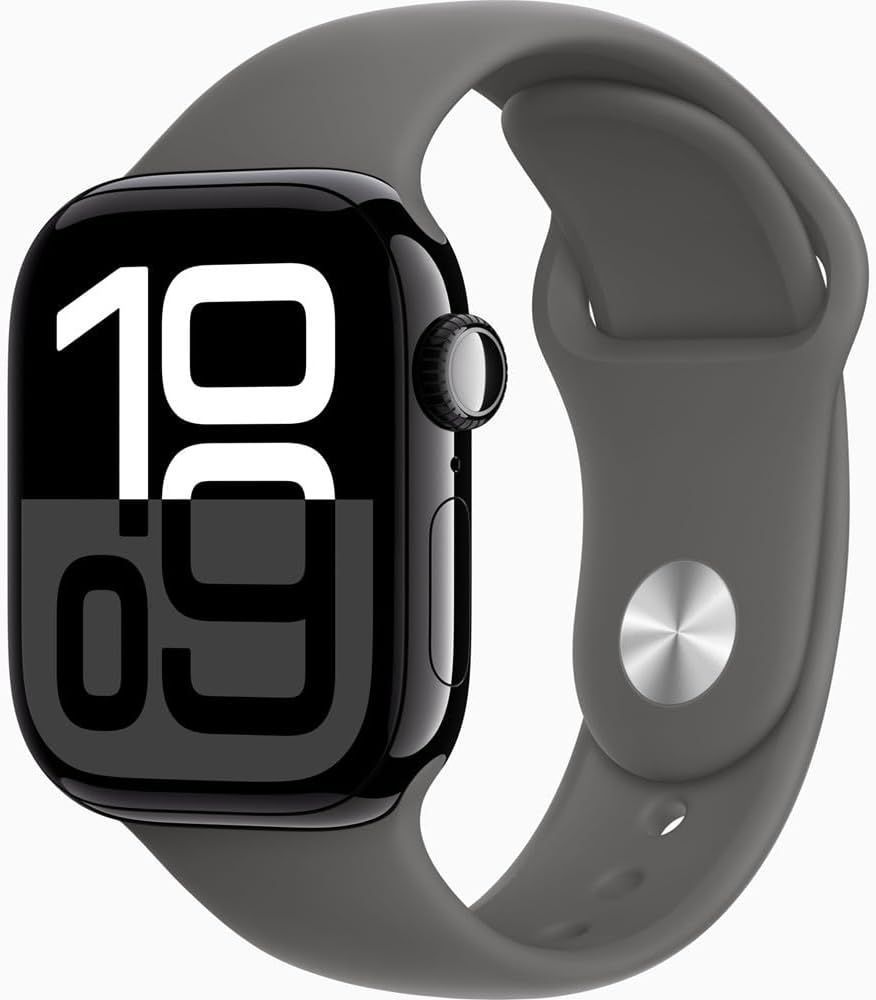Apple Watch Series 10 (GPS) - 64GB - 46mm - Jet Black Aluminum Case with Stone Grey Rubber Sport Band - One Size