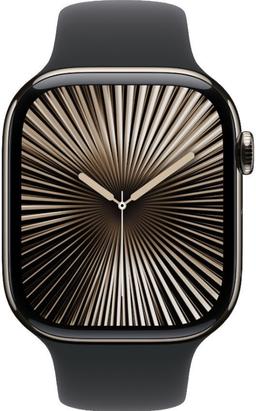 Apple Watch Series 10 (Cellular + GPS) - 64GB - 46mm - Natural Titanium Case with Black Rubber Sport Band - One Size