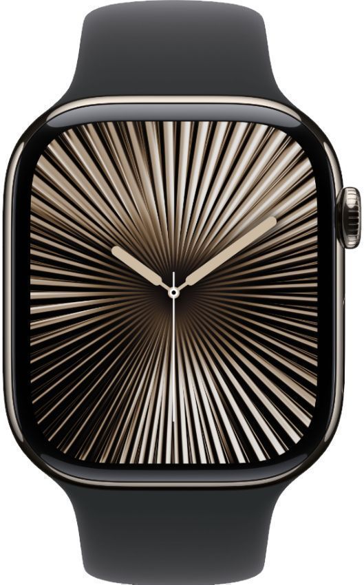 Apple Watch Series 10 (Cellular + GPS) - 64GB - 46mm - Natural Titanium Case with Black Rubber Sport Band - One Size