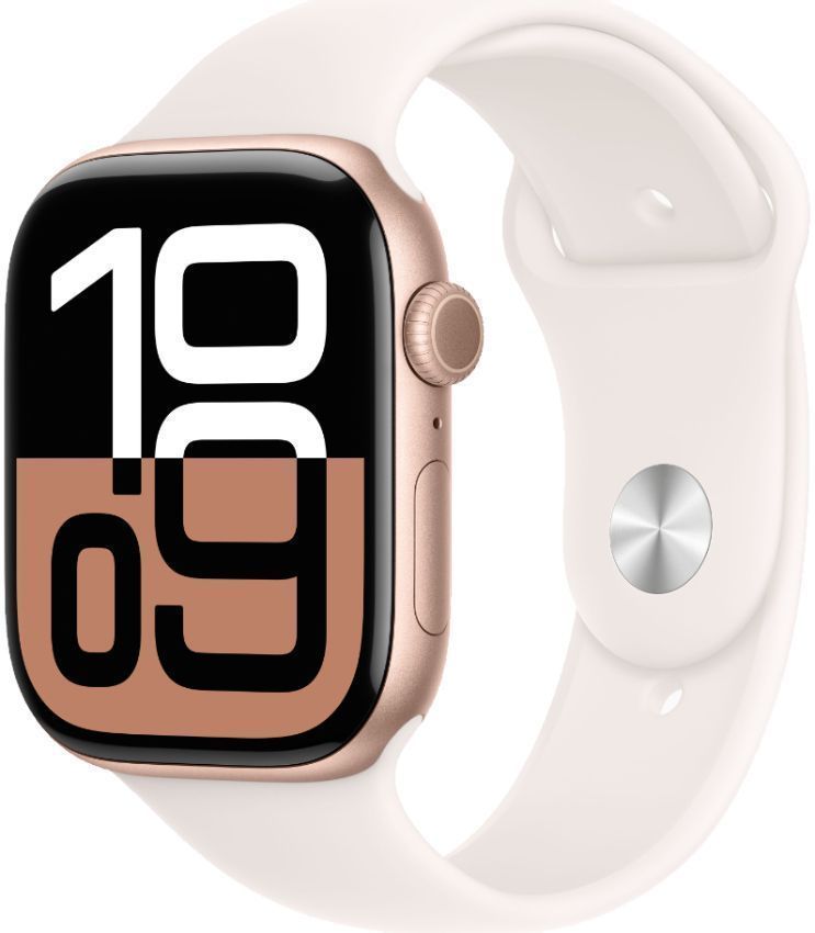 Apple Watch Series 10 (Cellular + GPS) - 64GB - 46mm - Rose Gold Aluminum Case with Light Blush Rubber Sport Band - One Size