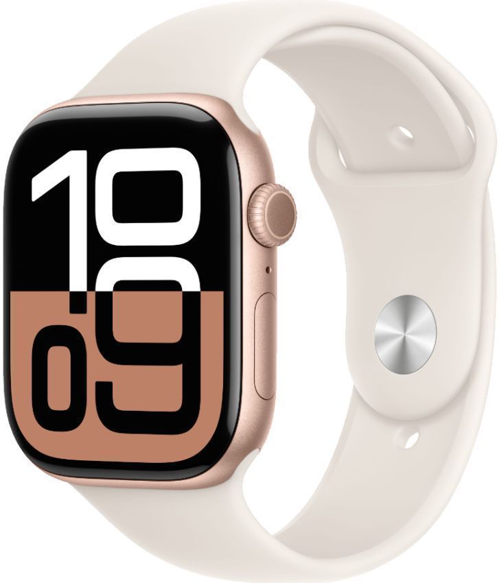 Apple Watch Series 10 (GPS) - 64GB - 42mm - Rose Gold Aluminum Case with Starlight Rubber Sport Band - S/M Size