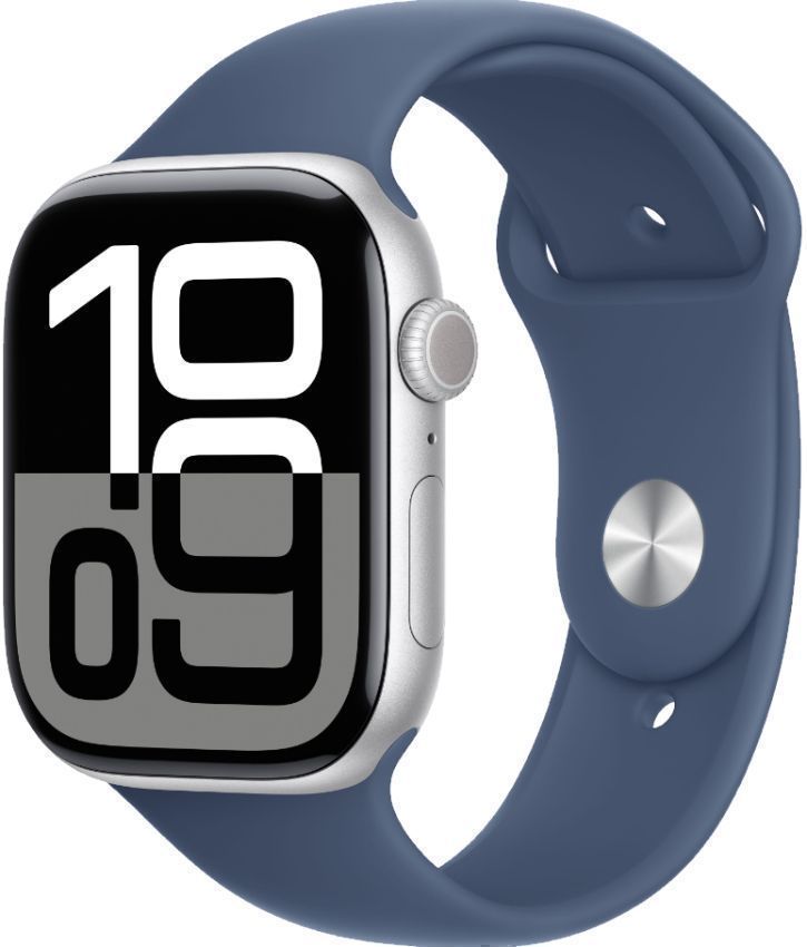 Apple Watch Series 10 (GPS) - 64GB - 42mm - Silver Aluminum Case with Denim Rubber Sport Band - One Size