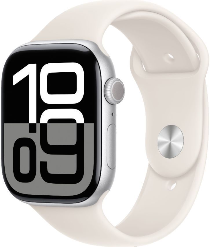 Apple Watch Series 10 (GPS) - 64GB - 42mm - Silver Aluminum Case with Starlight Rubber Sport Band - S/M Size