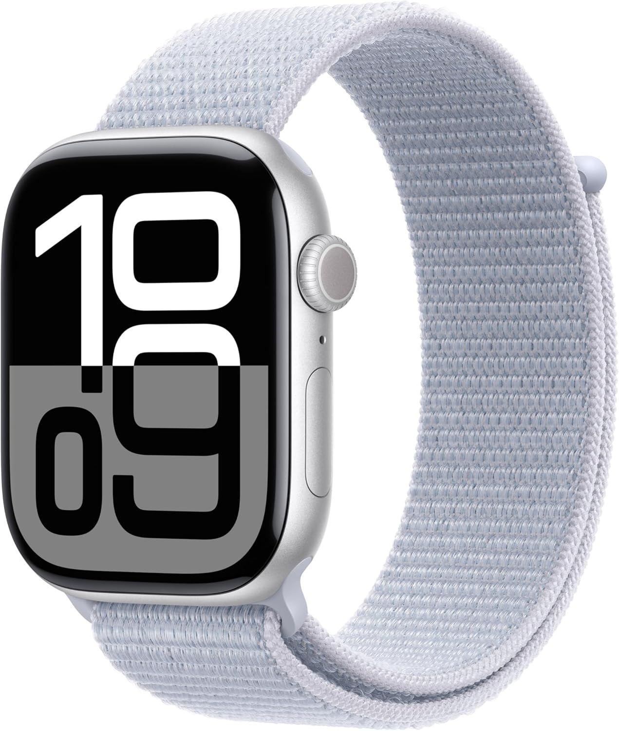 Apple Watch Series 10 (Cellular + GPS) - 64GB - 42mm - Silver Aluminum Case with Blue Cloud Textile Sport Loop Band - One Size