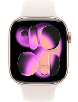 Apple Watch Series 11 (Cellular + GPS) - 64GB - 42mm - Rose Gold Aluminum Case with Starlight Silicone Sport Band - S/M Size