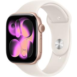 Apple Watch Series 11 (Cellular + GPS) - 64GB - 42mm - Rose Gold Aluminum Case with Starlight Silicone Sport Band - S/M Size