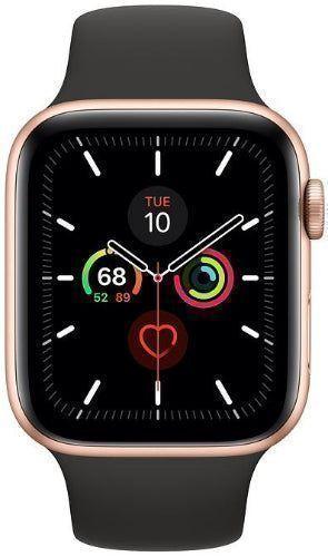Apple Watch Series 5 (Cellular + GPS) - 32GB - 44mm - Gold Aluminum Case with Black Rubber Sport Band
