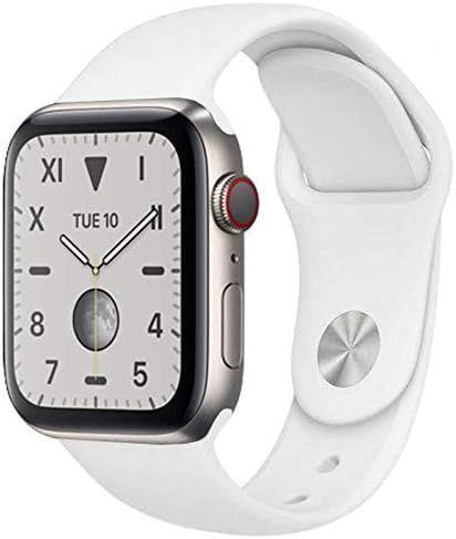 Apple Watch Series 5 (Cellular + GPS) - 32GB - 44mm - Silver Titanium Case with White Rubber Sport Band