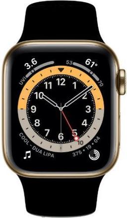 Apple  Watch Series 6 - 32GB - Gold-Aluminum-Sport Band-Black - Cellular + GPS - 40mm - Gold - Aluminum - Black - Sport Band - Rubber - Good