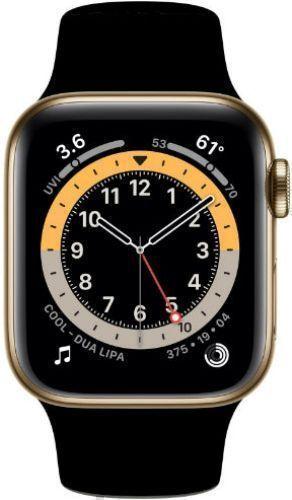 Apple  Watch Series 6 - 32GB - GPS - 44mm - Gold - Aluminum - Black - Sport Band - Rubber - Good