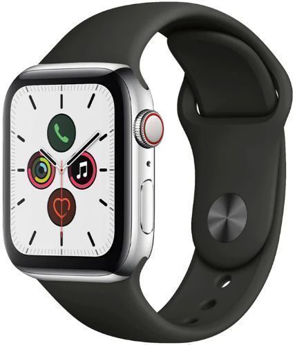 Apple Watch Series 6 (Cellular + GPS) - 32GB - 40mm - Silver Stainless Steel Case with Black Rubber Sport Band