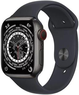 Apple Watch Series 7 (Cellular + GPS) - 32GB - 45mm - Space Black Titanium Case with Black Rubber Sport Band