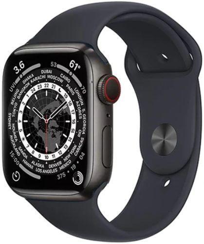Apple Watch Series 7 (Cellular + GPS) - 32GB - 45mm - Space Black Titanium Case with Black Rubber Sport Band
