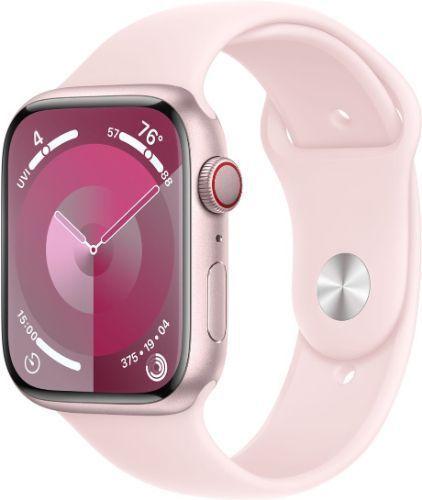 Apple Watch Series 9 (Cellular + GPS) - 64GB - 41mm - Pink Aluminum Case with Light Pink Rubber Sport Band - Small/Medium Size
