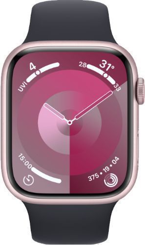 Apple Watch Series 9 (GPS) - 64GB - 45mm - Pink Aluminum Case with Midnight Rubber Sport Band - One Size