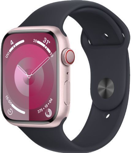 Apple Watch Series 9 (GPS) - 64GB - 45mm - Pink Aluminum Case with Midnight Rubber Sport Band - One Size