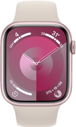 Apple Watch Series 9 (Cellular + GPS) - 64GB - 45mm - Pink Aluminum Case with Starlight Rubber Sport Band - One Size