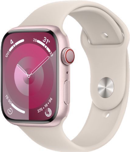 Apple Watch Series 9 (Cellular + GPS) - 64GB - 45mm - Pink Aluminum Case with Starlight Rubber Sport Band - One Size