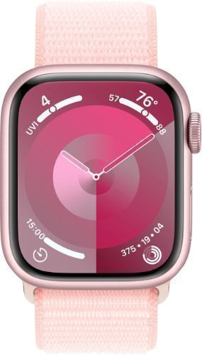 Apple Watch Series 9 (Cellular + GPS) - 64GB - 41mm - Pink Aluminum Case with Light Pink Textile Sport Loop - One Size