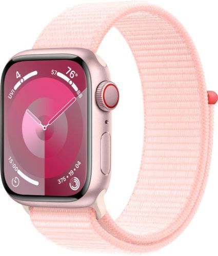 Apple Watch Series 9 (Cellular + GPS) - 64GB - 41mm - Pink Aluminum Case with Light Pink Textile Sport Loop - One Size