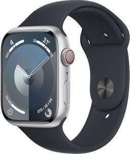 Apple Watch Series 9 (GPS) - 64GB - 41mm - Silver Aluminum Case with Midnight Rubber Sport Band - Small/Medium Size