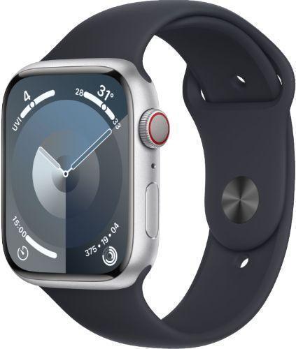 Apple Watch Series 9 (GPS) - 64GB - 41mm - Silver Aluminum Case with Midnight Rubber Sport Band - Small/Medium Size