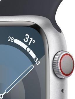 Apple Watch Series 9 (GPS) - 64GB - 41mm - Silver Aluminum Case with Midnight Rubber Sport Band - Small/Medium Size