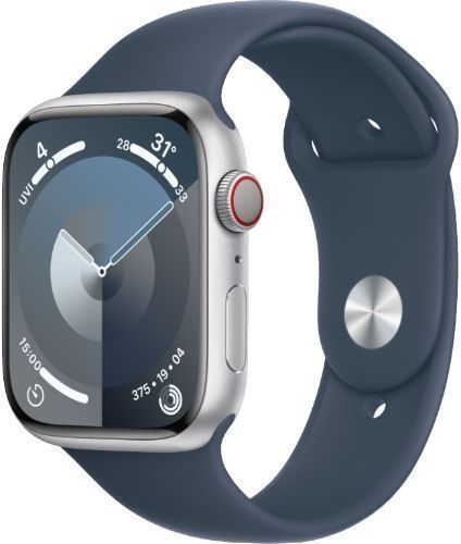 Apple Watch Series 9 (GPS) - 64GB - 41mm - Silver Aluminum Case with Storm Blue Rubber Sport Band - One Size