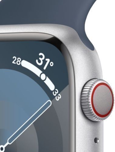 Apple Watch Series 9 (GPS) - 64GB - 41mm - Silver Aluminum Case with Storm Blue Rubber Sport Band - One Size