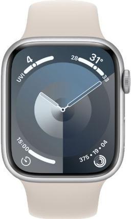 Apple Watch Series 9 (Cellular + GPS) - 64GB - 45mm - Silver Aluminum Case with Starlight Rubber Sport Band - One Size