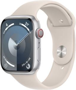 Apple Watch Series 9 (Cellular + GPS) - 64GB - 45mm - Silver Aluminum Case with Starlight Rubber Sport Band - One Size