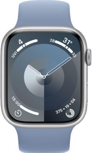 Apple Watch Series 9 (Cellular + GPS) - 64GB - 41mm - Silver Aluminum Case with Winter Blue Textile Solo Loop Band - Small/Medium Size