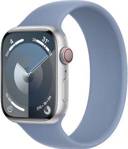 Apple Watch Series 9 (Cellular + GPS) - 64GB - 41mm - Silver Aluminum Case with Winter Blue Textile Solo Loop Band - Small/Medium Size