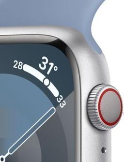 Apple Watch Series 9 (Cellular + GPS) - 64GB - 41mm - Silver Aluminum Case with Winter Blue Textile Solo Loop Band - Small/Medium Size
