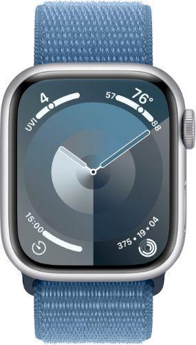 Apple Watch Series 9 (GPS) - 64GB - 41mm - Silver Aluminum Case with Winter Blue Textile Sport Loop - Small/Medium Size