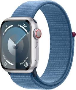 Apple Watch Series 9 (GPS) - 64GB - 41mm - Silver Aluminum Case with Winter Blue Textile Sport Loop - Small/Medium Size