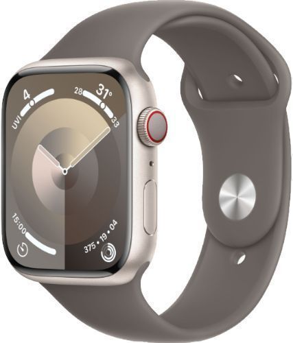 Apple Watch Series 9 (Cellular + GPS) - 64GB - 41mm - Starlight Aluminum Case with Clay Rubber Sport Band - Medium/Large Size