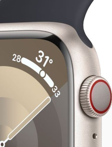 Apple Watch Series 9 (Cellular + GPS) - 64GB - 45mm - Starlight Aluminum Case with Midnight Rubber Sport Band - One Size