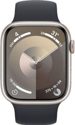 Apple Watch Series 9 (Cellular + GPS) - 64GB - 45mm - Starlight Aluminum Case with Midnight Rubber Solo Loop Band - Medium/Large Size