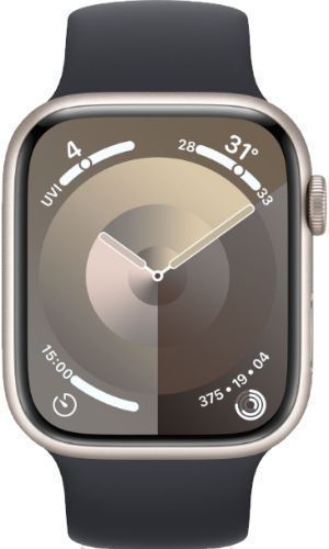 Apple Watch Series 9 (Cellular + GPS) - 64GB - 45mm - Starlight Aluminum Case with Midnight Rubber Solo Loop Band - Medium/Large Size